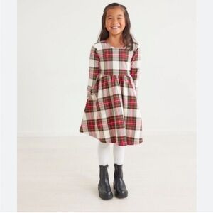 Hanna Andersson Plaid Long Sleeve Skater Dress with pockets size 6-7 cotton